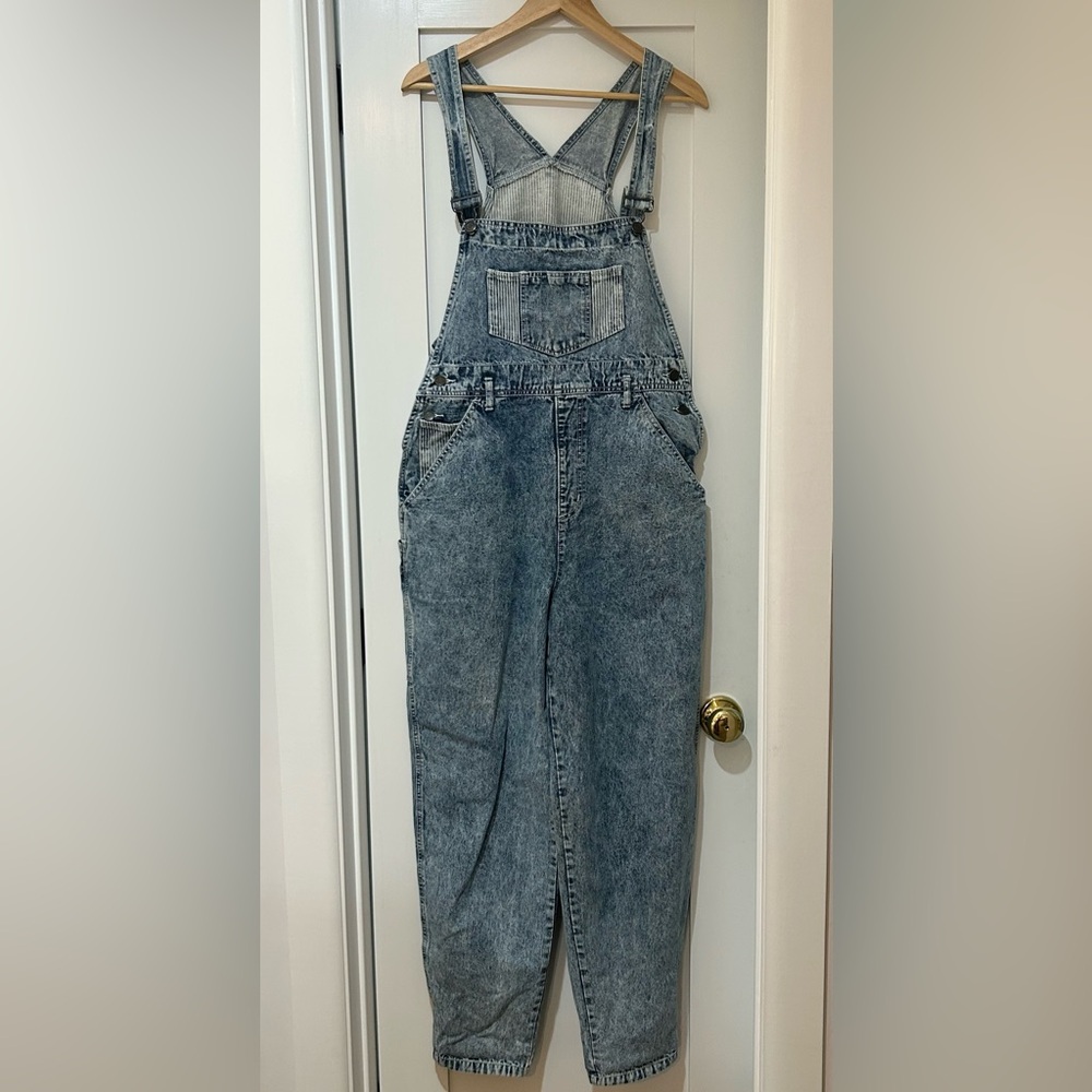 Desme Wild Jean Bibs, Size LG, Cargo Denim Overalls, Acid Wash, Retro, Relaxed